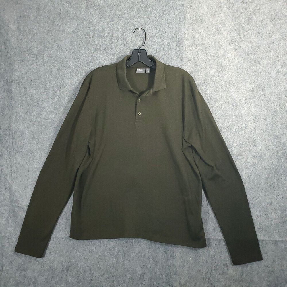 Asos‎ Polo Shirt Mens Large Green Long Sleeve Button Collar Organic Turkey Solid